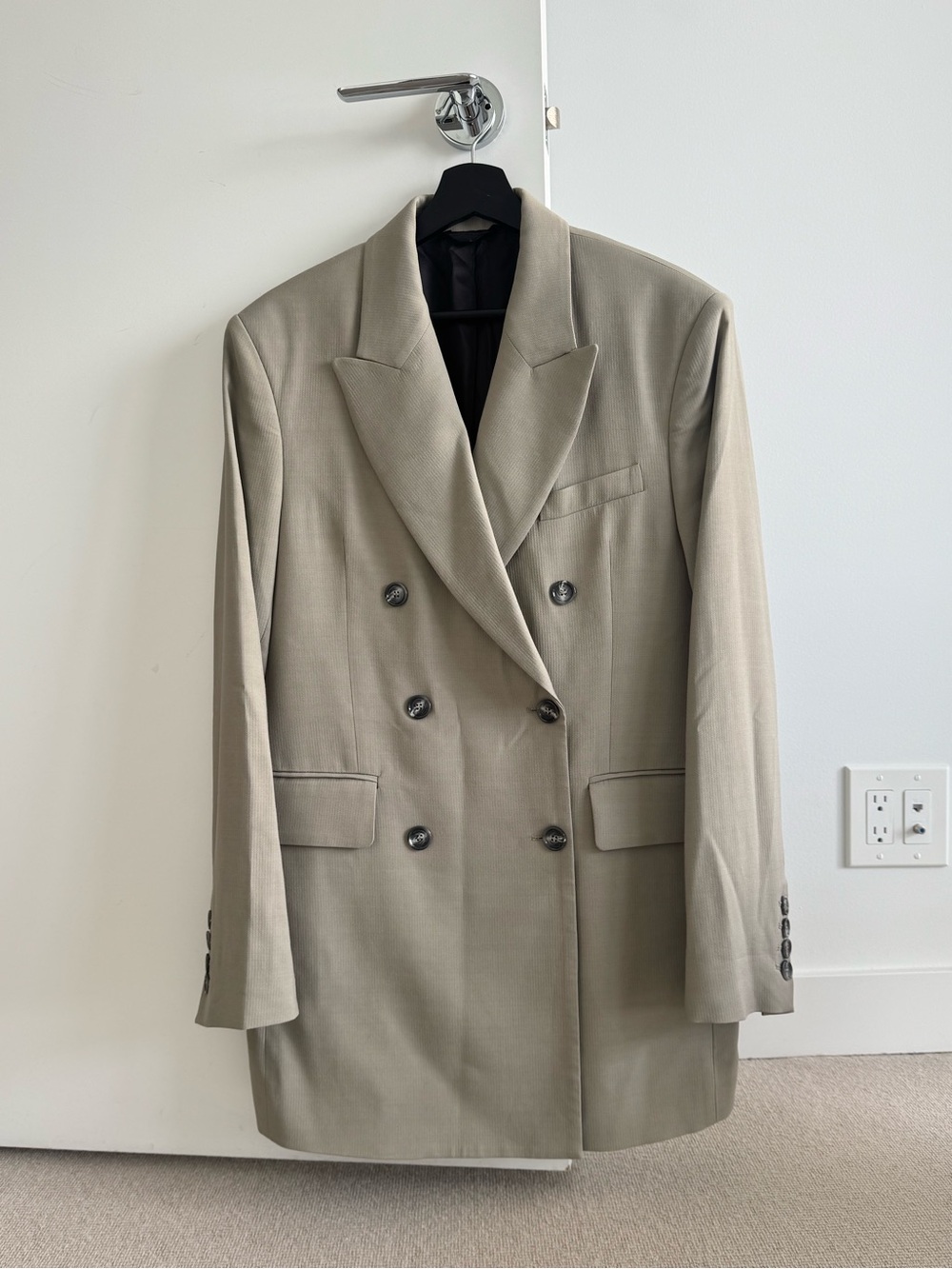 Acne Double-Breasted Blazer in Light Olive